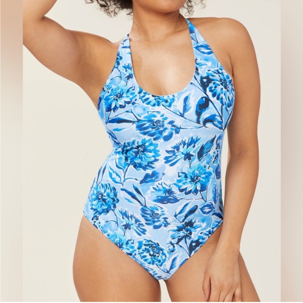 Andie Swim The Baia One Piece Blue Floral Padded Underwire Swimsuit XS